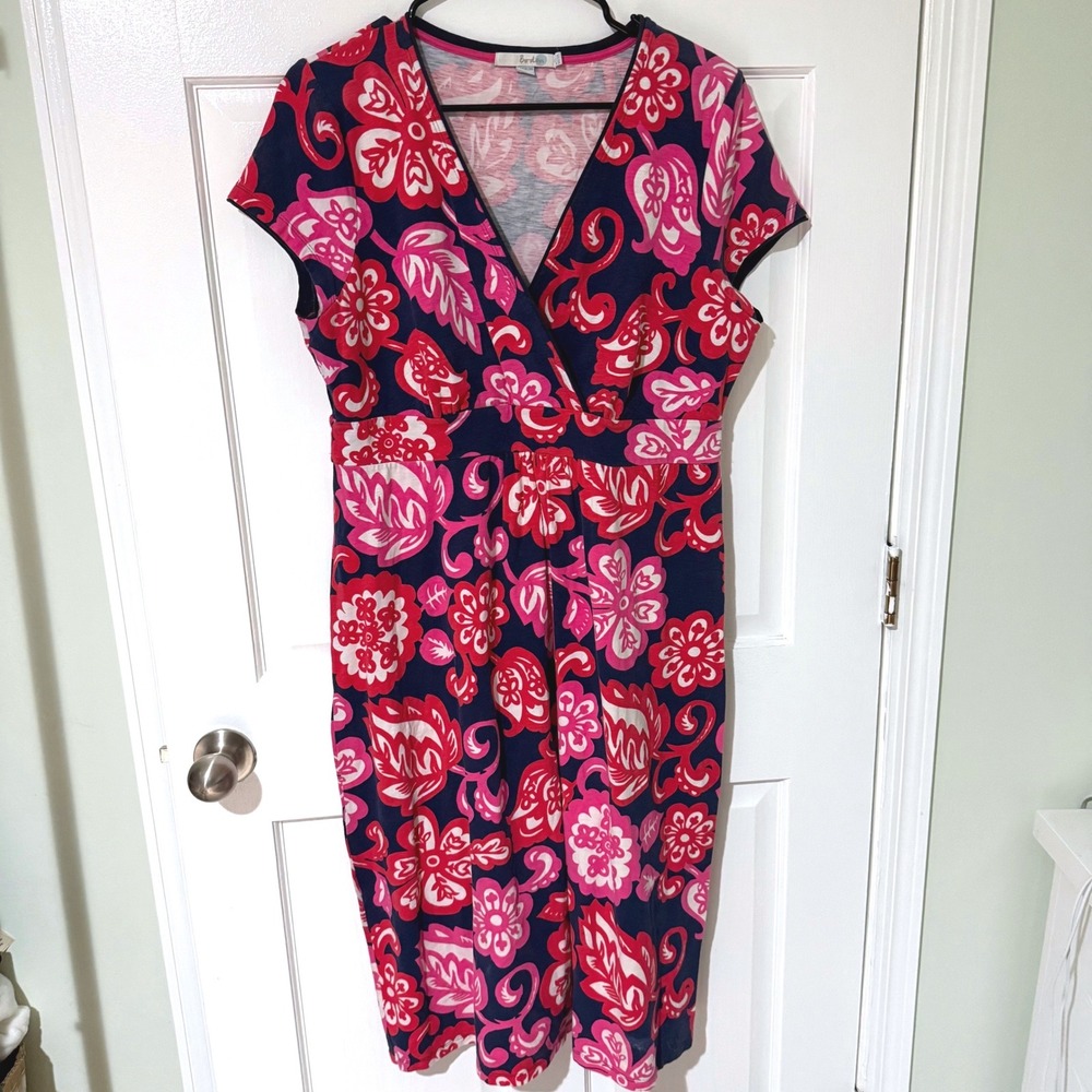 Boden Womens Floral Jersey Faux Wrap Dress‎ Navy Pink Red WH760 Size US 12L